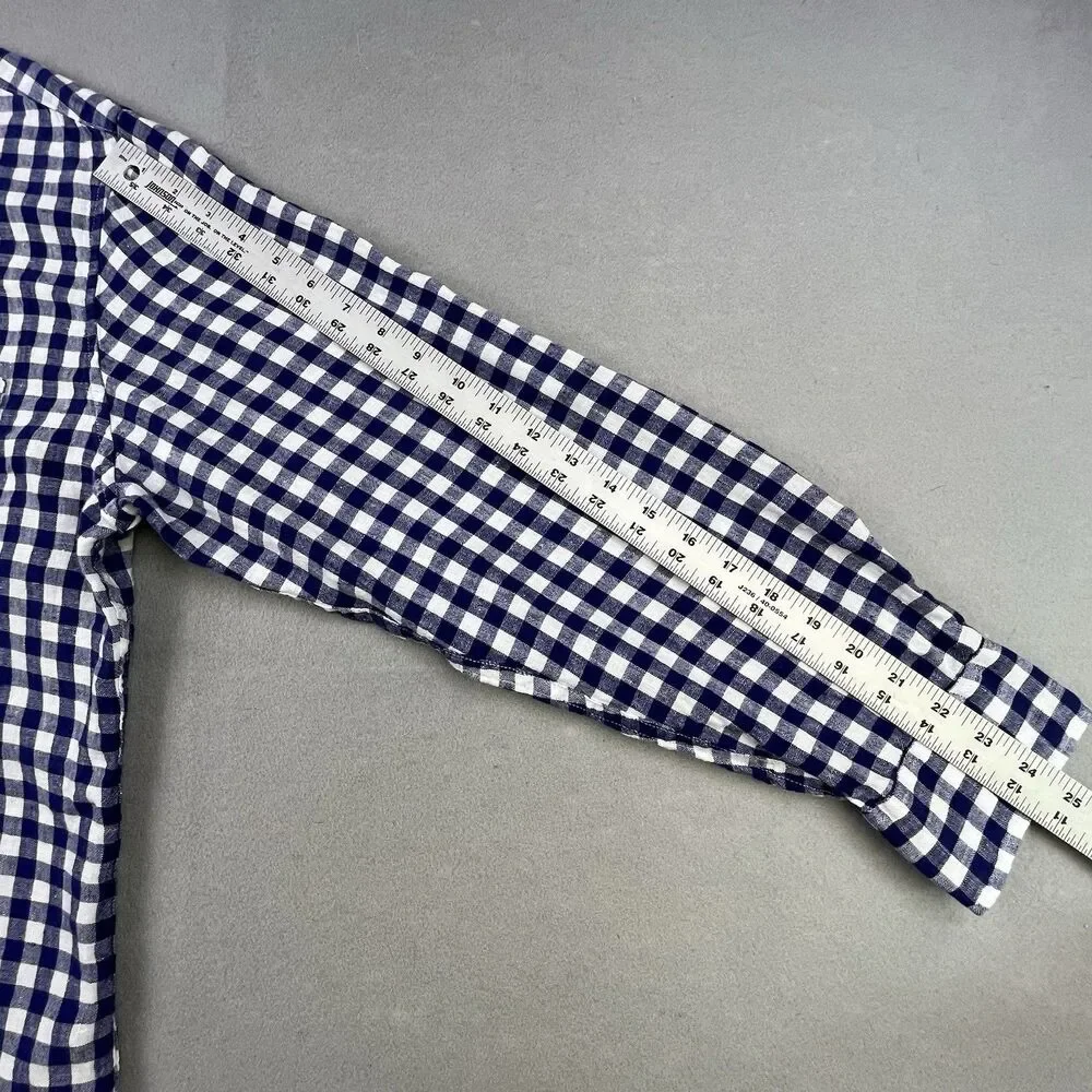 J.Crew Baird McNutt Irish Linen Shirt Men XL Blue White Plaid Button Long Sleeve